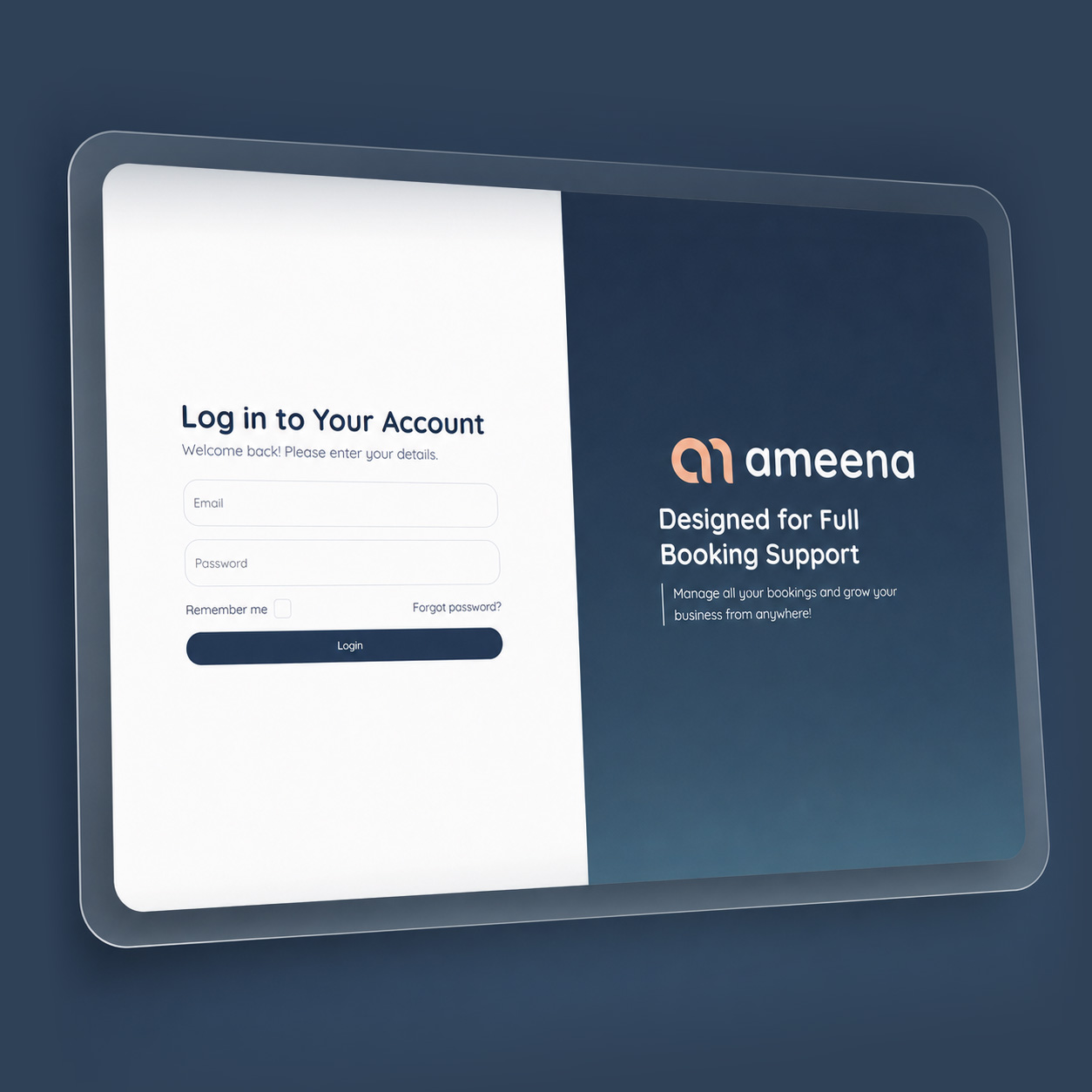 Ameena login page application preview